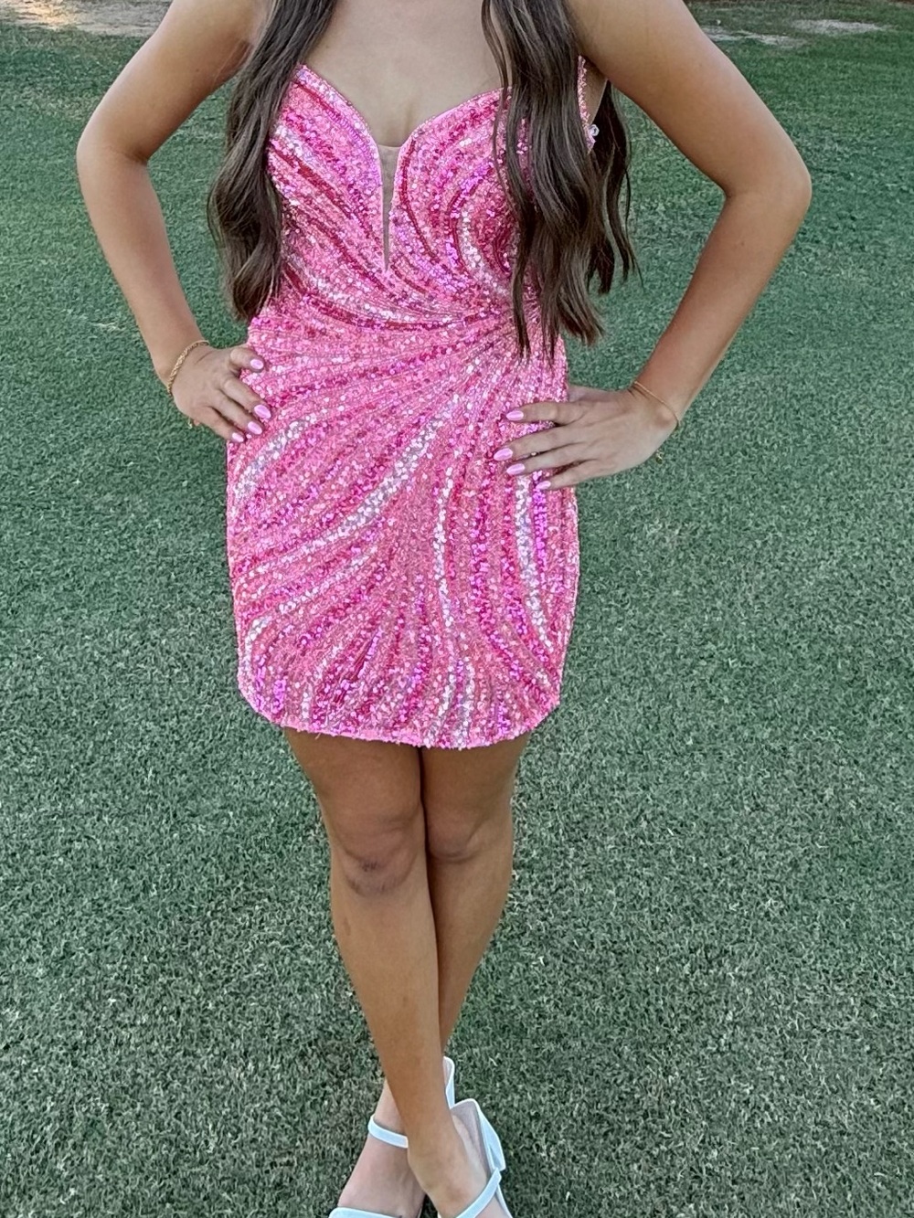 Pink Sequin Curve-Detail Prom Dress - Picture 2 of 2